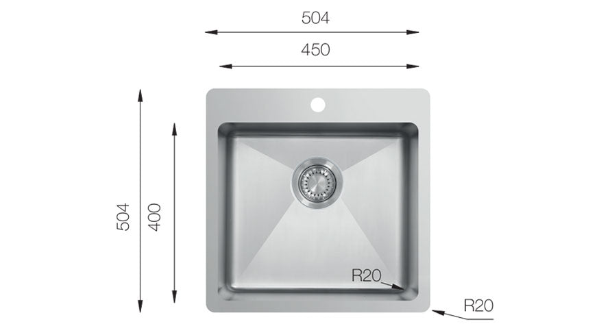 UKinox ME 500.500 Polished 1 Bowl Stainless Steel Inset kitchen sink