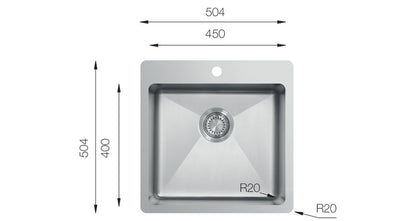 UKinox ME 500.500 Polished 1 Bowl Stainless Steel Inset kitchen sink