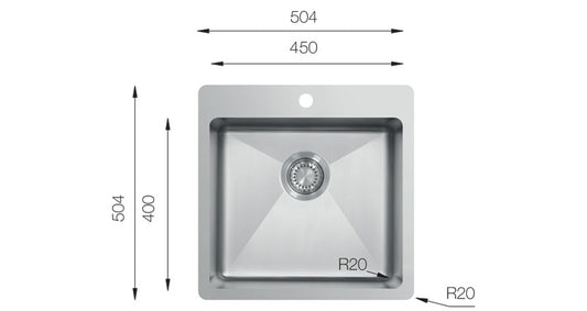 UKinox Micro 1 Bowl  Polished Stainless Steel Inset kitchen sink 504x504mm