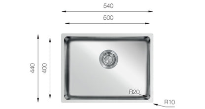 UKinox ME 500 Polished 1 Bowl Stainless Steel Undermount/Inset  kitchen sink 500x400