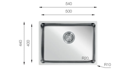 UKinox Micro 1 Bowl Polished Stainless Steel Undermount/Inset  kitchen sink 500x400mm