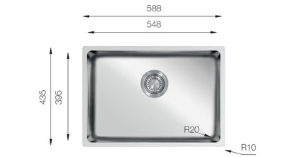 UKinox ME 550 Polished 1 Bowl Stainless Steel Undermount/Inset  kitchen sink 548x395