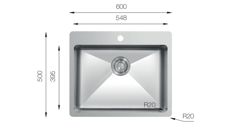 UKinox ME 600.500 Polished 1 Bowl Stainless Steel Inset kitchen sink