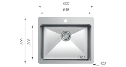 UKinox ME 600.500 Polished 1 Bowl Stainless Steel Inset kitchen sink