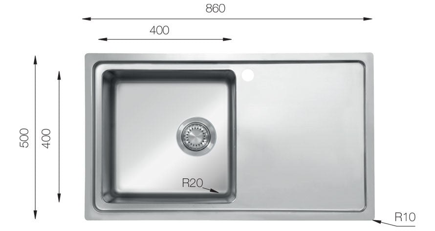 UKinox MF 860.500 Polished 1 Bowl Stainless Steel Inset kitchen sink
