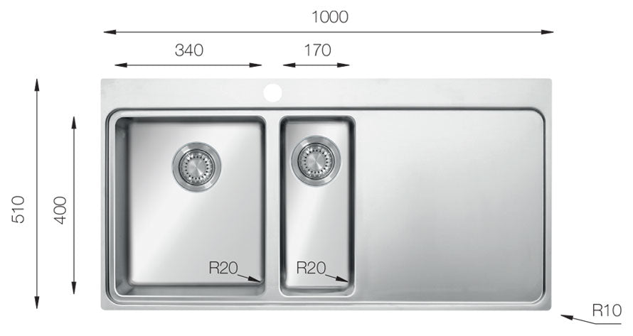 UKinox MM 1000.510.15 Polished 1.5 Bowl Stainless Steel Inset kitchen sink