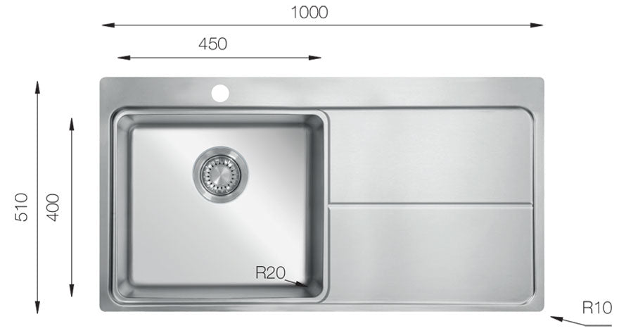 UKinox MM 1000.510 Polished 1 Bowl Stainless Steel Inset kitchen sink