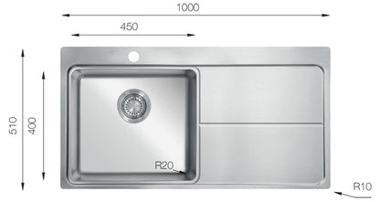 UKinox MM 1000.510 Polished 1 Bowl Stainless Steel Inset kitchen sink