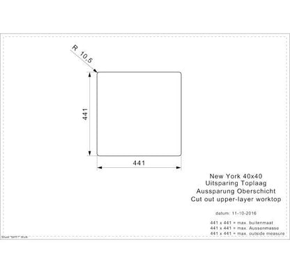 Reginox New York 40x40L Inset/Undermount 1  bowl SS Kitchen Sink
