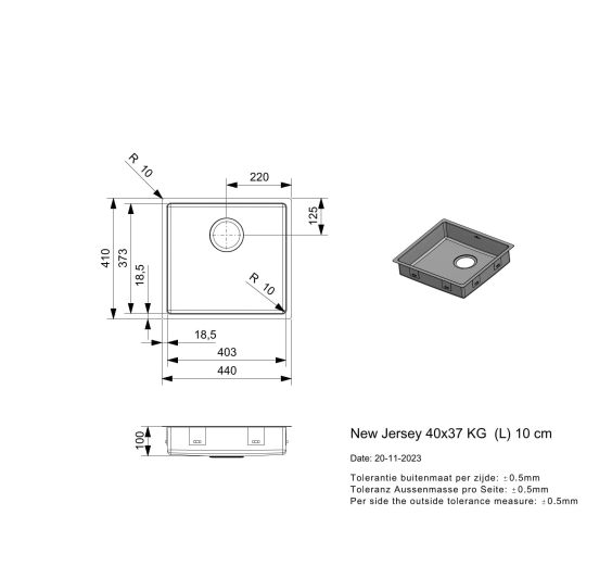 Reginox New Jersey 403710cm 90  Shallow Inset/Undermount SS Kitchen Sink