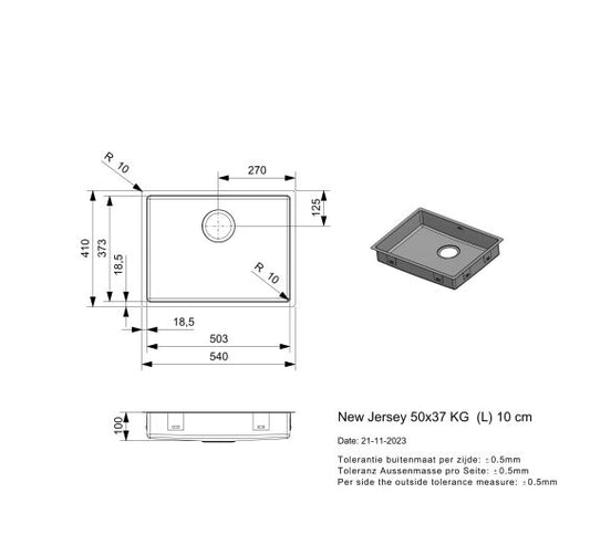 Reginox New Jersey 503710cm 90  Shallow Inset/Undermount SS Kitchen Sink