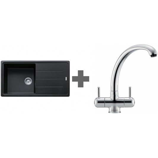 SINK + TAP DEAL Franke Basis BFG 611-970 REV Matt Black Granite + Zurich Ch Tap