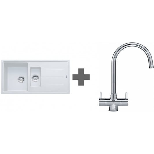 SINK + TAP DEAL Franke BASIS BFG 651 REV Polar White Granite + Choice of 8 Taps