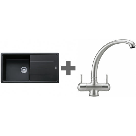 SINK + TAP DEAL Franke Basis BFG 611-970 REV Matt Black Granite + Zurich SS Tap