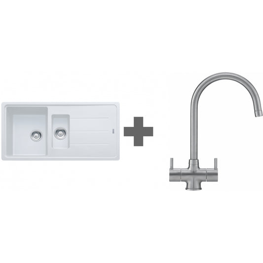 SINK + TAP DEAL Franke BASIS BFG 651 REV Polar White Granite + Choice of 8 Taps