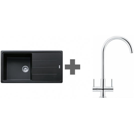 SINK + TAP DEAL Franke Basis BFG 611-970 REV Matt Black Granite + Hestia J Ch Tap