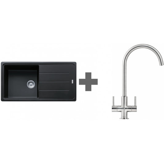 SINK TAP DEAL Franke Basis BFG 611-970 REV Matt Black Granite + Hestia J SS Tap
