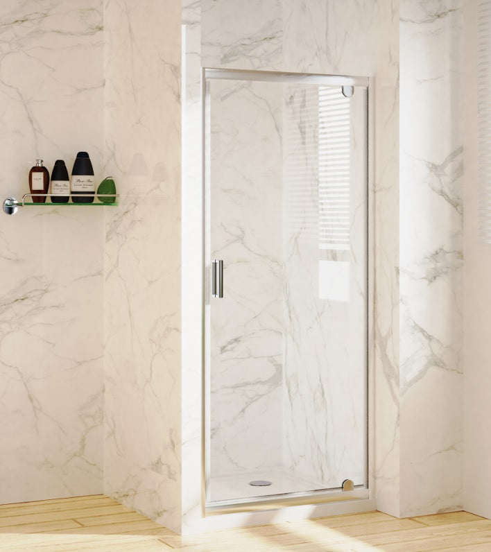 VRB Pivot Door Shower Door Glass, Chrome Finish. Side Panels also available Various sizes