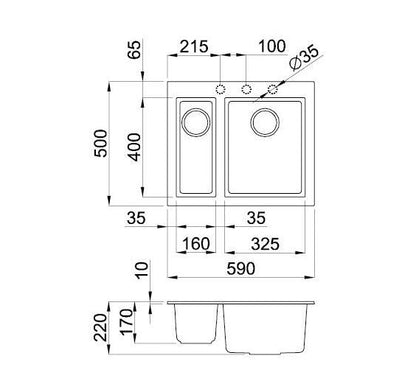 Reginox Quadra 590x500 Composite Inset 1.5 Bowl Kitchen sink