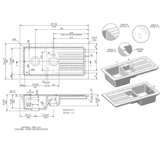 Reginox RL301CWII White Ceramic 1.5 bowl reversible kitchen sink
