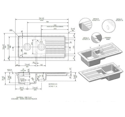 Reginox RL301CWII White Ceramic 1.5 bowl reversible kitchen sink