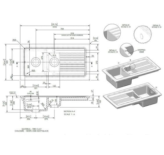 Reginox RL301CWII White Ceramic 1.5 bowl reversible kitchen sink