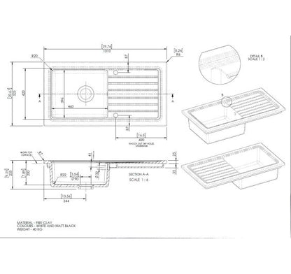 Reginox RL304CWII White Ceramic 1 bowl reversible kitchen sink