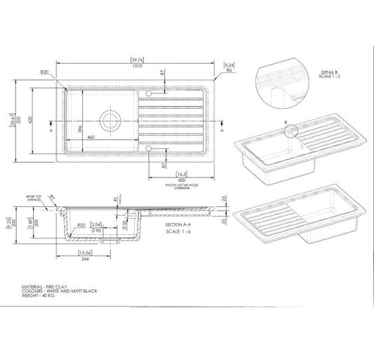 Reginox RL304CWII White Ceramic 1 bowl reversible kitchen sink