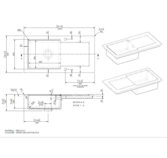 Reginox RL504CWII White Ceramic 1 bowl reversible kitchen sink