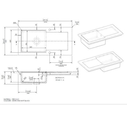 Reginox RL504CWII White Ceramic 1 bowl reversible kitchen sink