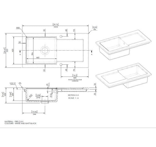 Reginox RL504CWII White Ceramic 1 bowl reversible kitchen sink
