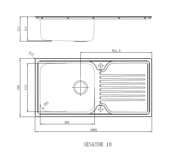 Reginox SENATOR 10 Single bowl inset SS kitchen sink 1000x500mm