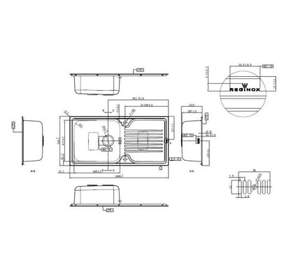 Reginox SENATOR 10 Single bowl inset SS kitchen sink 1000x500mm