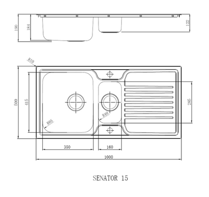 Reginox SENATOR 15 1.5 bowl inset SS kitchen sink 1000x500mm