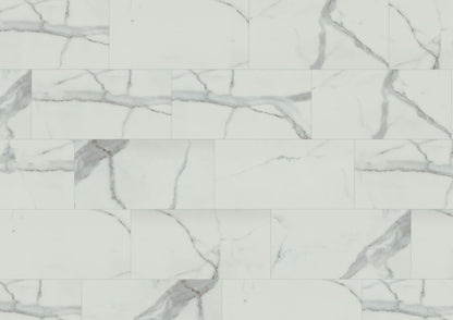 LVT Flooring Carrara White Marble Matt - Lignum Core Tile - Pack Size: 2.23m²