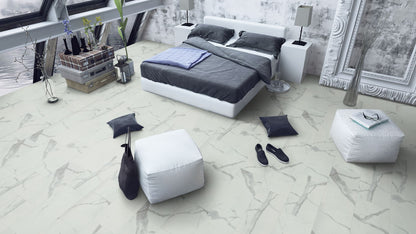 LVT Flooring Carrara White Marble Matt - Lignum Core Tile - Pack Size: 2.23m²