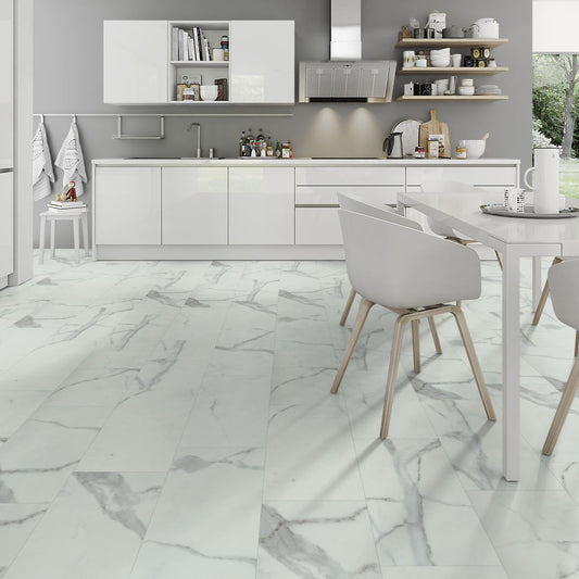 LVT Flooring Carrara White Marble Matt - Lignum Core Tile - Pack Size: 2.23m²