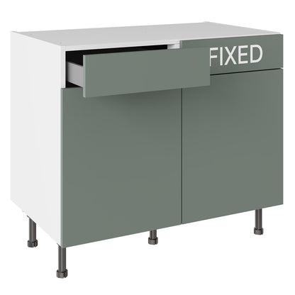 Slab SuperMatt Agave Green Base Kitchen Cabinets with UNICLIC Technology, Flat packed