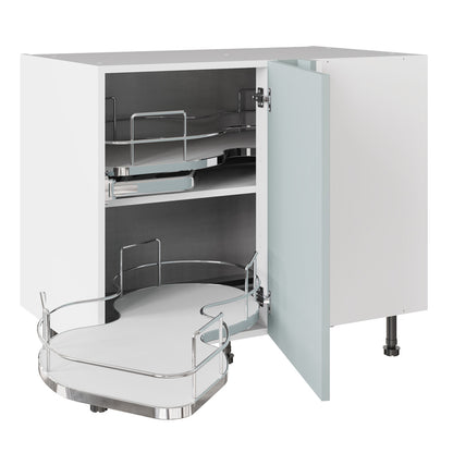 True Handleless SuperMatt Aquamarine Kitchen Base Cabinets with UNICLIC Technology, Flat packed