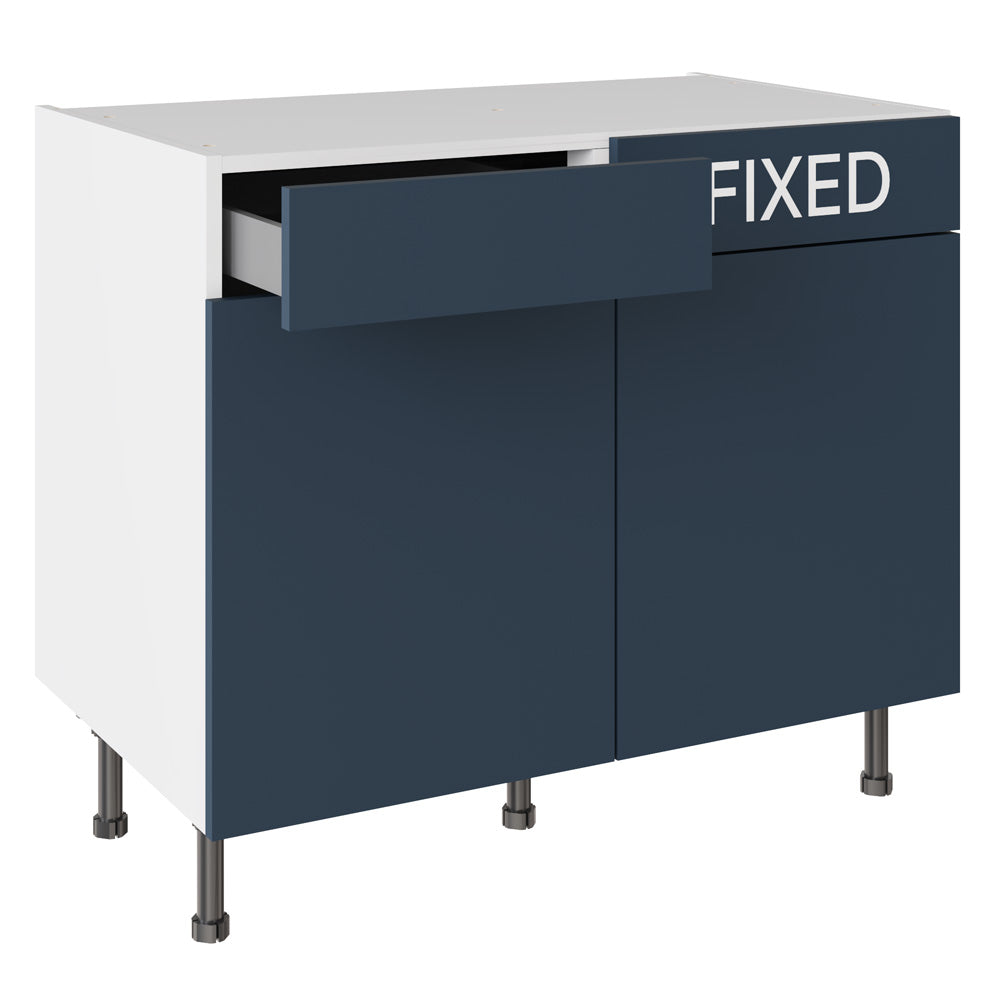 Slab SuperMatt Blue Base Kitchen Cabinets with UNICLIC Technology, Flat packed