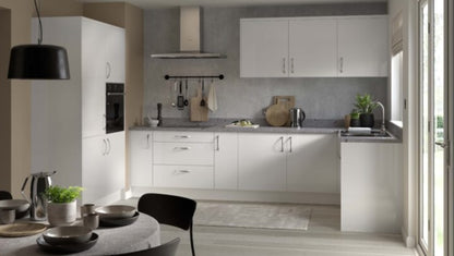 Slab Super Gloss Light Grey Base Kitchen Cabinets with UNICLIC Technology, Flat packed