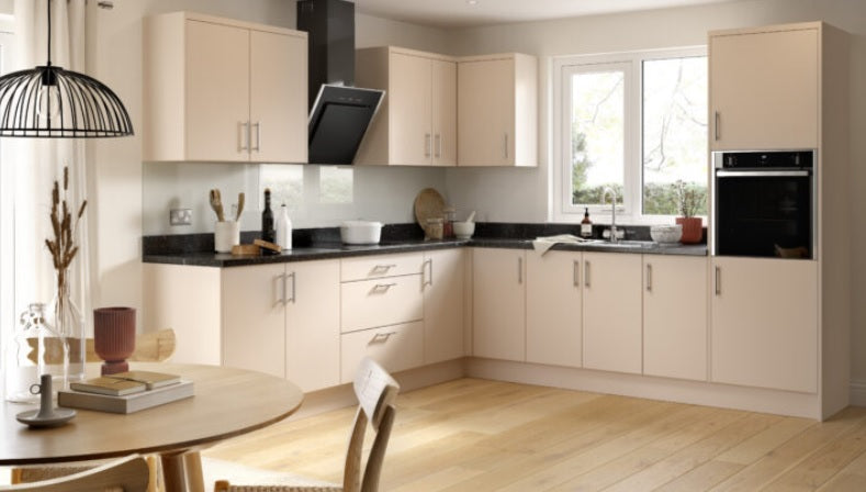 Slab SuperMatt Cashmere Wall Kitchen Cabinets with UNICLIC Technology, Flat packed