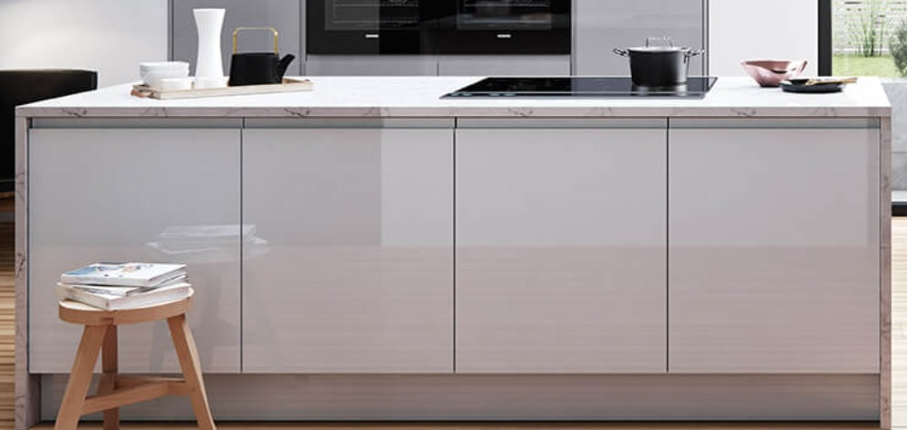 Strada Gloss LIGHT GREY J-Pull kitchen cupboard door fronts, end panels and accessories