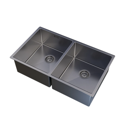 UKinox TNL 340.50.50  Polished 2 Bowl Handmade SS Undermount/Inset kitchen sink