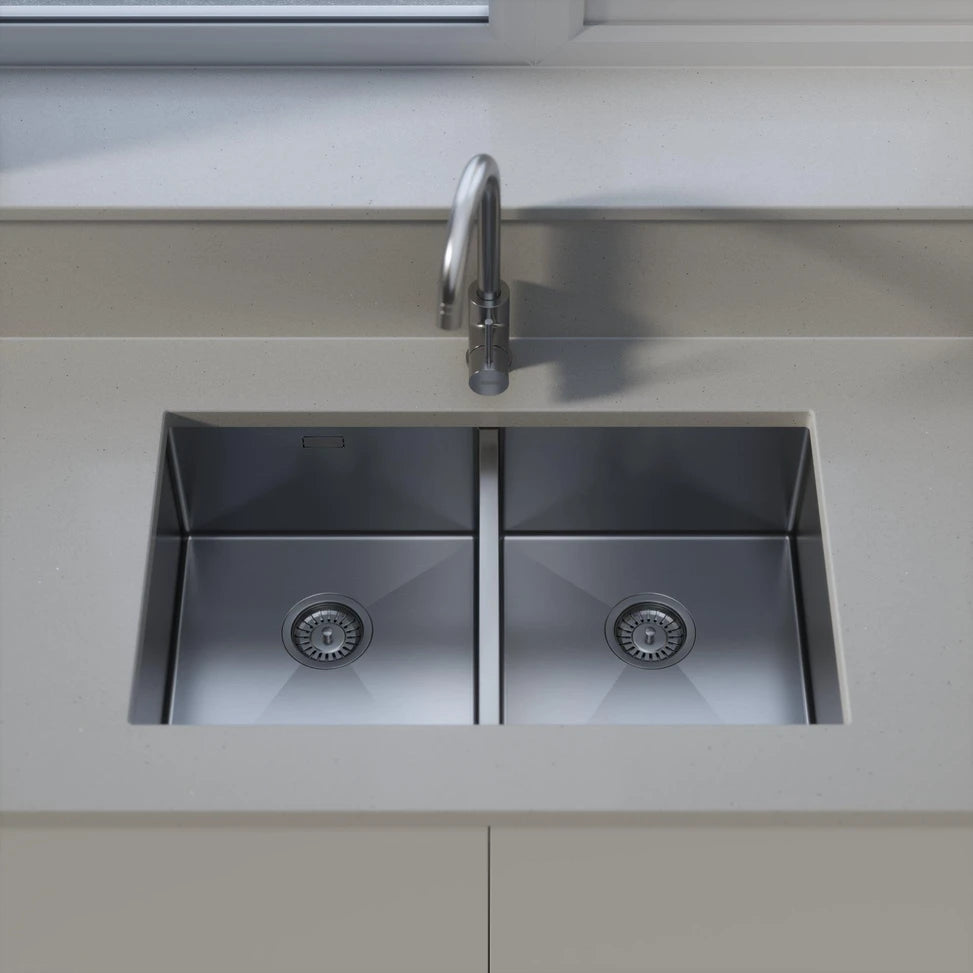 UKinox TNL 340.50.50  Polished 2 Bowl Handmade SS Undermount/Inset kitchen sink