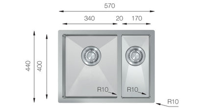 UKinox TNL 340.70.30  Polished1.5 Bowl Handmade SS Undermount/Inset kitchen sink