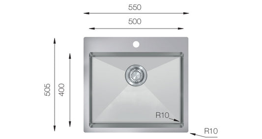 UKinox TNL 550.505 Handmade 1 Bowl Polished SS Inset kitchen sink