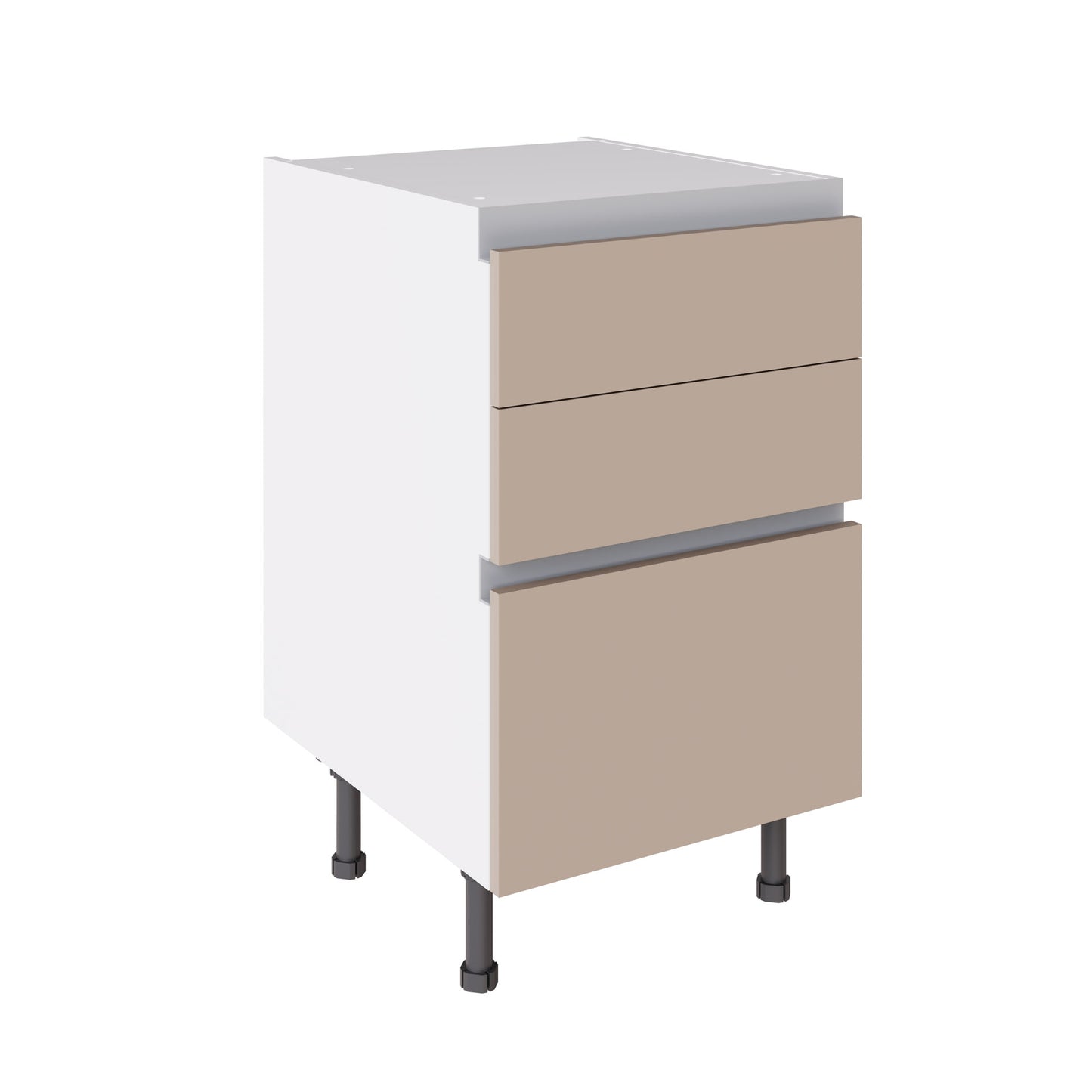 True Handleless SuperMatt Cashmere Kitchen Base Cabinets with UNICLIC Technology, Flat packed