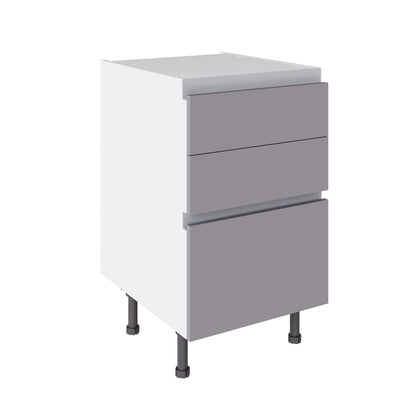 True Handleless SuperMatt Light Grey Kitchen Base Cabinets with UNICLIC Technology, Flat packed