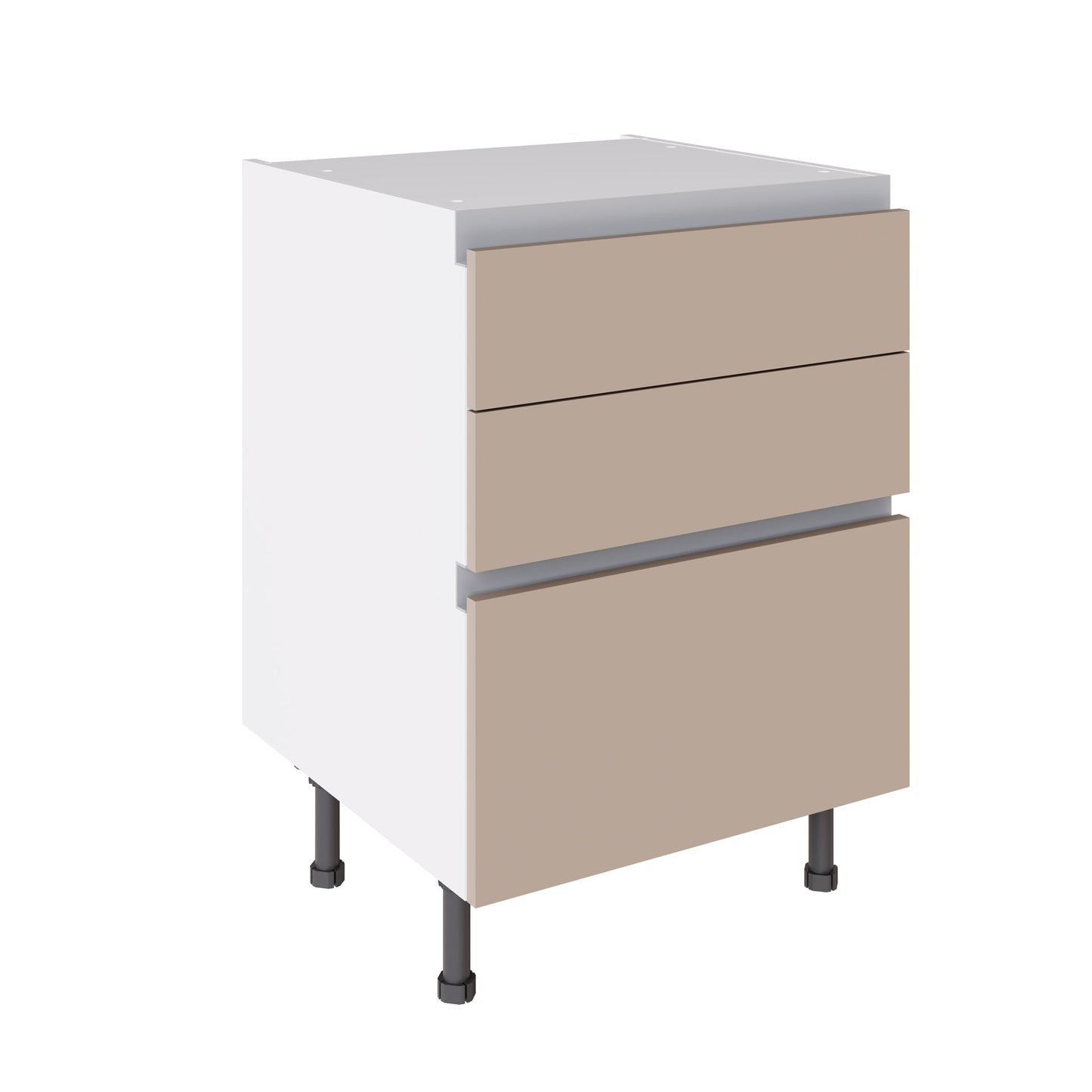 True Handleless SuperMatt Cashmere Kitchen Base Cabinets with UNICLIC Technology, Flat packed